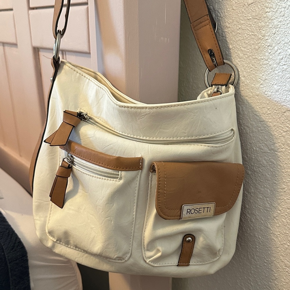 Rosetti White and Brown Shoulder Bag